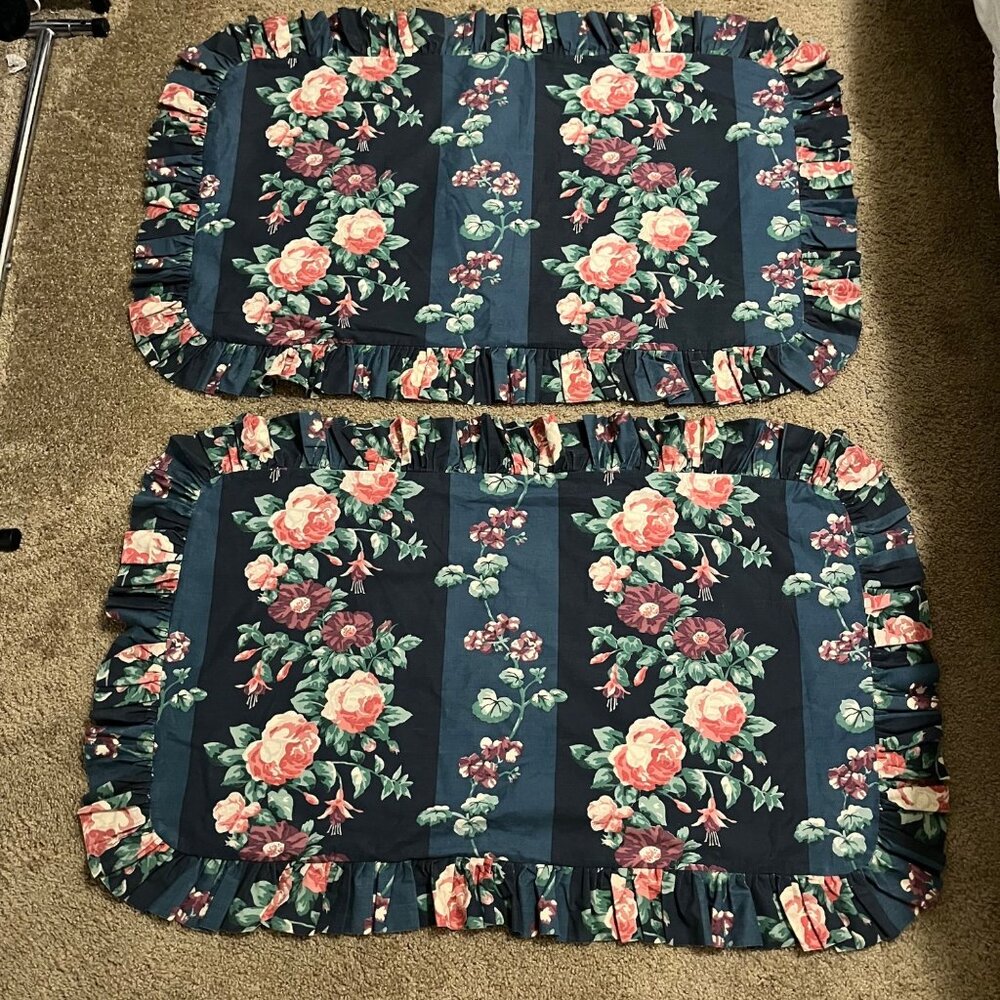 Laura Ashley Green Floral Ruffled King Pillow Shams Set of 2